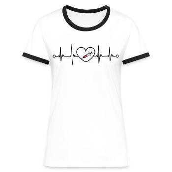 Impfstoff Virus Covid Herzschlag Puls Design - Frauen Kontrast-T-Shirt - Weiß/Schwarz - Vorne - Selfina (174cm)