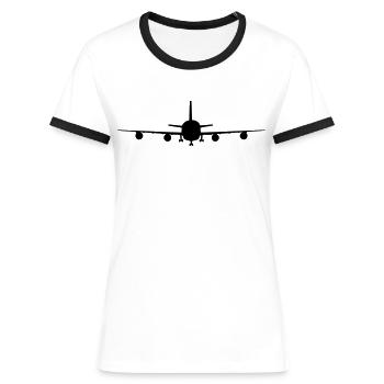 flugzeug silhouette landung fahrwerk abheben - Frauen Kontrast-T-Shirt - Weiß/Schwarz - Vorne - Selfina (174cm)