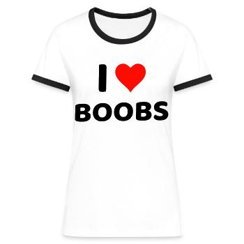 J’AIME LES SEINS - design provocateur et humoristique !! - T-shirt contrasté Femme - blanc/noir - Devant - Selfina (174cm)
