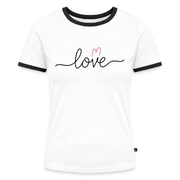 Love V-Heart – Une écriture d’amour simple et moderne - T-shirt contrasté Femme - blanc/noir - Devant - Selfina (174cm)