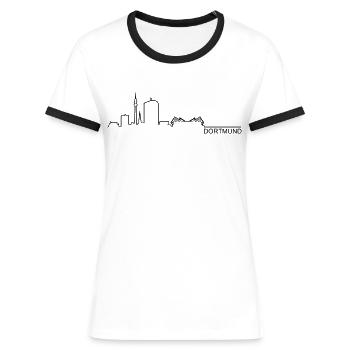 Skyline Dortmund Silhouette - Frauen Kontrast-T-Shirt - Weiß/Schwarz - Vorne - Selfina (174cm)