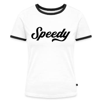 Speedy - Speedy in black - Women's Ringer T-Shirt - white/black - Front - Selfina (174cm)
