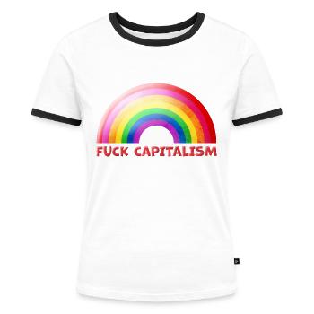 Fuck capitalisme - T-shirt contrasté Femme - blanc/noir - Devant - Selfina (174cm)