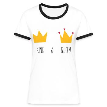 King and Queen Krone Herz Braut Bräutigam Mr Mrs & - Frauen Kontrast-T-Shirt - Weiß/Schwarz - Vorne - Selfina (174cm)