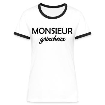 Monsieur grincheux - T-shirt contrasté Femme - blanc/noir - Devant - Selfina (174cm)