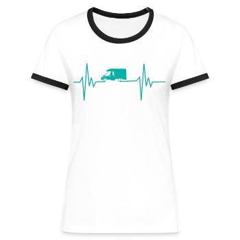Herzschlag Wohnmobil - Frauen Kontrast-T-Shirt - Weiß/Schwarz - Vorne - Selfina (174cm)