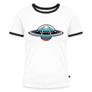 Fliegende Untertasse - Frauen Kontrast-T-Shirt - Weiß/Schwarz - Vorne - Selfina (174cm)