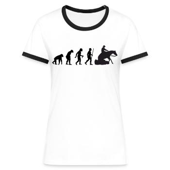 Evolution Sliding Stop Reining - Frauen Kontrast-T-Shirt - Weiß/Schwarz - Vorne - Selfina (174cm)