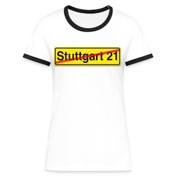 Stuttgart 21 Protest Strassenschild - Frauen Kontrast-T-Shirt - Weiß/Schwarz - Vorne - Selfina (174cm)