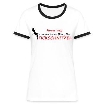 Finger weg - Frauen Kontrast-T-Shirt - Weiß/Schwarz - Vorne - Selfina (174cm)
