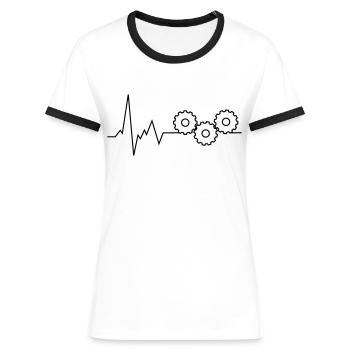 herzschlag zahnräder - Frauen Kontrast-T-Shirt - Weiß/Schwarz - Vorne - Selfina (174cm)