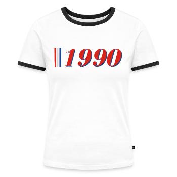 Year 1990 - Women's Ringer T-Shirt - white/black - Front - Selfina (174cm)
