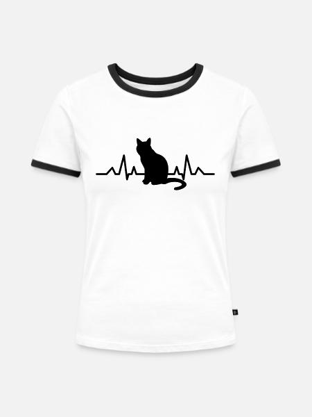 Cat with heartbeat - Women's Ringer T-Shirt - white/black
