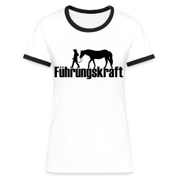 Führungskraft Shirt mit Pferdemotiv - Frauen Kontrast-T-Shirt - Weiß/Schwarz - Vorne - Selfina (174cm)