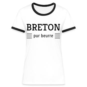 Bretagne / Breton / Bretonne / BZH / Breizh - Frauen Kontrast-T-Shirt - Weiß/Schwarz - Vorne - Selfina (174cm)