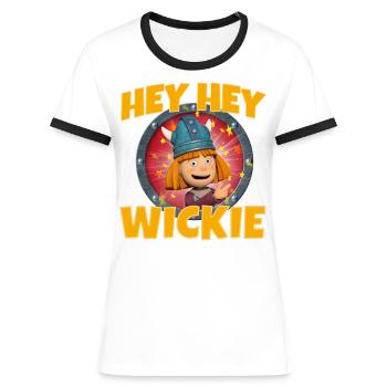 Vic le Viking Hey Hey Wickie Song - T-shirt contrasté Femme - blanc/noir - Devant - Selfina (174cm)