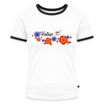 Motif floral vintage - T-shirt contrasté Femme - blanc/noir - Devant - Selfina (174cm)