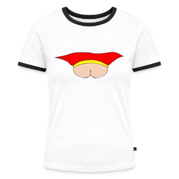 Flying Bum (Gesicht auf) - kein Text - Frauen Kontrast-T-Shirt - Weiß/Schwarz - Vorne - Selfina (174cm)