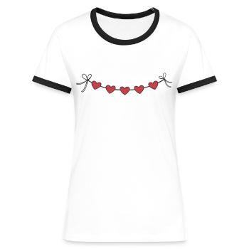 Herzgirlande Girlande Herzen - Frauen Kontrast-T-Shirt - Weiß/Schwarz - Vorne - Selfina (174cm)
