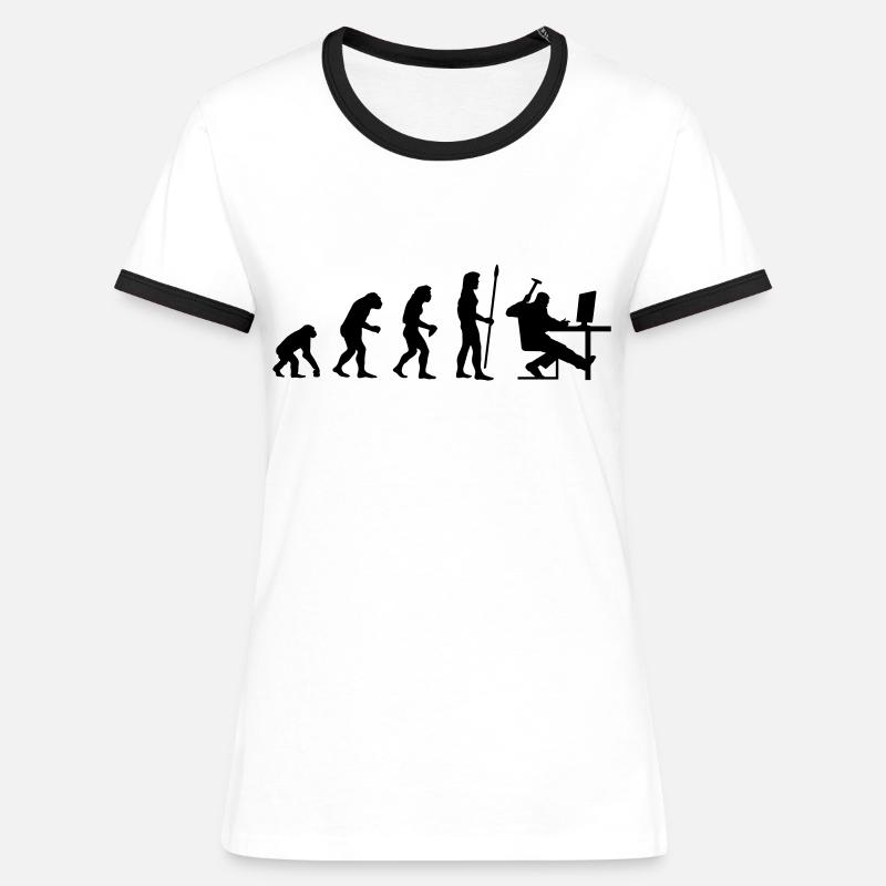 evolution_pc_1 - Frauen Kontrast-T-Shirt - Weiß/Schwarz