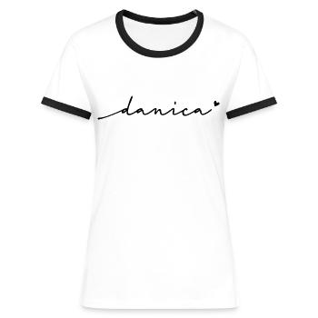 Danica Schreibschrift Name - Frauen Kontrast-T-Shirt - Weiß/Schwarz - Vorne - Selfina (174cm)