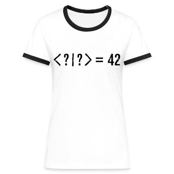 Beste Quantum Joke Ever: Bra-Ket = 42 (Grunge) - Frauen Kontrast-T-Shirt - Weiß/Schwarz - Vorne - Selfina (174cm)