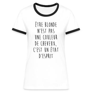 Être blonde - T-shirt contrasté Femme - blanc/noir - Devant - Selfina (174cm)