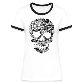 Tête de mort florale - black - T-shirt contrasté Femme - blanc/noir - Devant - Selfina (174cm)