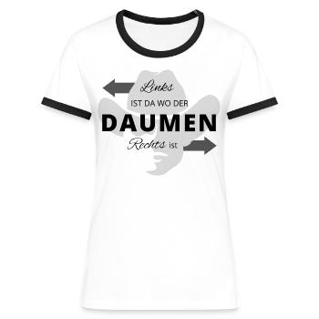 Links ist da wo der Daumen rechts ist dunkel - Frauen Kontrast-T-Shirt - Weiß/Schwarz - Vorne - Selfina (174cm)