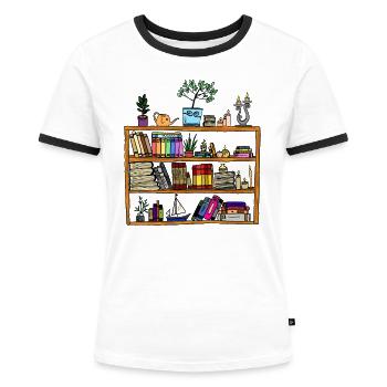 Bookcase - Women's Ringer T-Shirt - white/black - Front - Selfina (174cm)