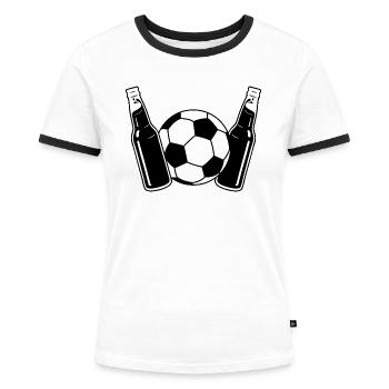 Erster Vatertag Fußball Papa Sohn Baby Flaschen - Frauen Kontrast-T-Shirt - Weiß/Schwarz - Vorne - Selfina (174cm)