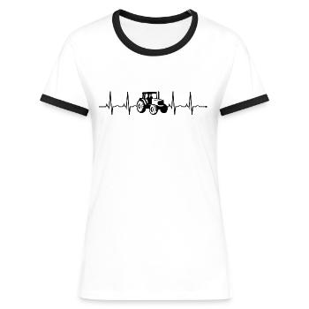EKG HERZSCHLAG HEARTBEAT TRAKTOR BAUER LANDWIRT - Frauen Kontrast-T-Shirt - Weiß/Schwarz - Vorne - Selfina (174cm)
