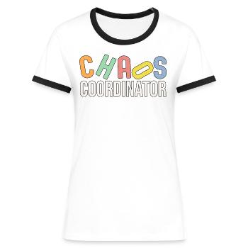 Coordinatrice du chaos des femmes - T-shirt contrasté Femme - blanc/noir - Devant - Selfina (174cm)