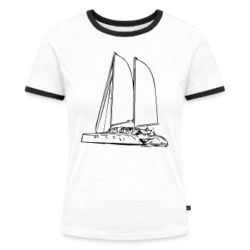 Sejle yacht - Dame kontrast-T-shirt - hvid/sort - Foran - Selfina (174cm)
