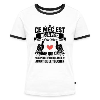 Mec deja pris cadeau homme amour femme - T-shirt contrasté Femme - blanc/noir - Devant - Selfina (174cm)