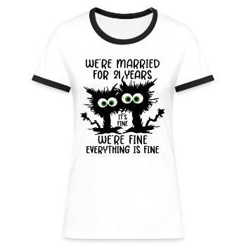 21 jaar getrouwd Opaal huwelijksgeschenk - Vrouwen contrastshirt - wit/zwart - Voor - Selfina (174cm)