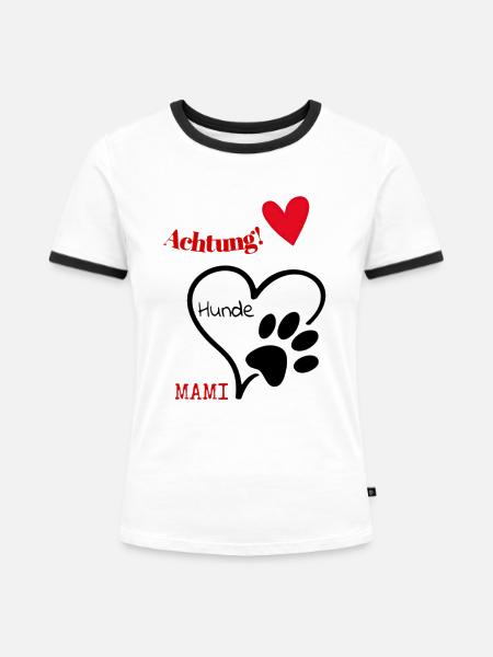 Chiens d'attention maman - T-shirt contrasté Femme - blanc/noir