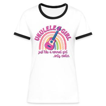 Ukulele girl. Just like a normal girl, only cooler - Frauen Kontrast-T-Shirt - Weiß/Schwarz - Vorne - Selfina (174cm)