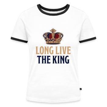 Vive le roi Charles Troisième couronnement 2023 - T-shirt contrasté Femme - blanc/noir - Devant - Selfina (174cm)