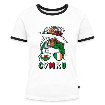 Cymru Halb Irisch Halb Walisisch Mädchen Wales Irland - Frauen Kontrast-T-Shirt - Weiß/Schwarz - Vorne - Selfina (174cm)
