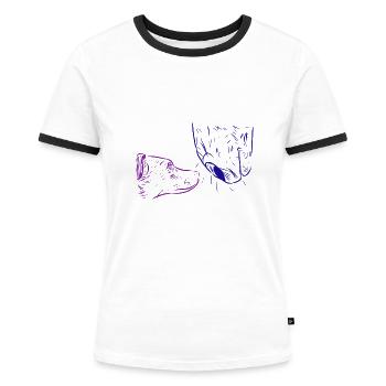 Pferd und Hund - Frauen Kontrast-T-Shirt - Weiß/Schwarz - Vorne - Selfina (174cm)