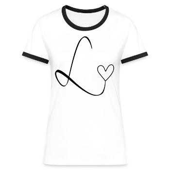 Lettre L Lettre L Calligraphie - T-shirt contrasté Femme - blanc/noir - Devant - Selfina (174cm)