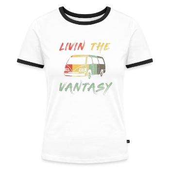 Retro Campervan Vintage Caravan Camping Van - T-shirt contrasté Femme - blanc/noir - Devant - Selfina (174cm)