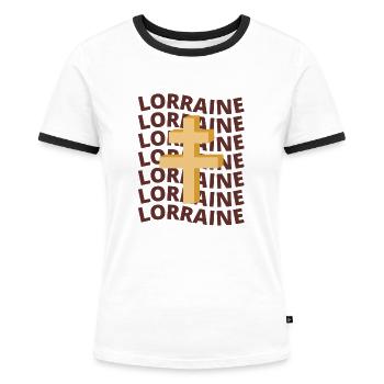 Cadeau Homme Lorrain Anniversaire Noel - T-shirt contrasté Femme - blanc/noir - Devant - Selfina (174cm)