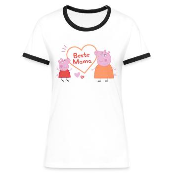 Peppa Pig Design Beste Mama - Frauen Kontrast-T-Shirt - Weiß/Schwarz - Vorne - Selfina (174cm)