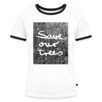 Enregistrez-nos arbres - T-shirt contrasté Femme - blanc/noir - Devant - Selfina (174cm)