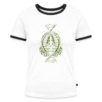 Yoga Its In My Dna - Frauen Kontrast-T-Shirt - Weiß/Schwarz - Vorne - Selfina (174cm)
