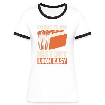 Archiviste - T-shirt contrasté Femme - blanc/noir - Devant - Selfina (174cm)
