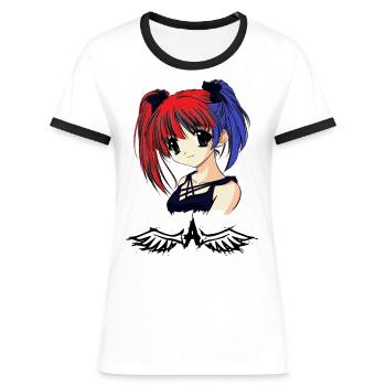 Anime - Frauen Kontrast-T-Shirt - Weiß/Schwarz - Vorne - Selfina (174cm)