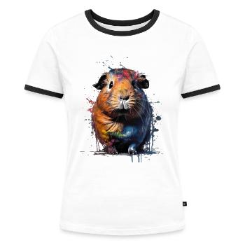 Guinea pig in watercolor with a colorful paint - Frauen Kontrast-T-Shirt - Weiß/Schwarz - Vorne - Selfina (174cm)